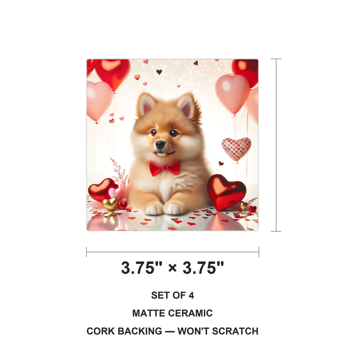 Pomeranian ceramic coasters set of 4, size 3.75 inches
