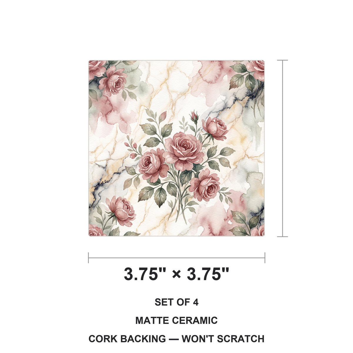 Vintage Rose Bouquet ceramic coasters set of 4, size 3.75 inches