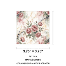 Vintage Rose Bouquet ceramic coasters set of 4, size 3.75 inches