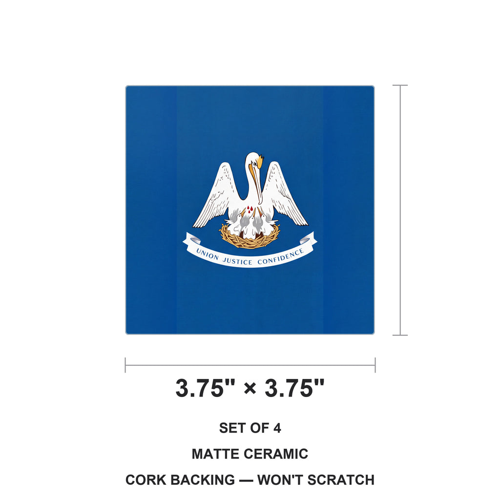 Louisiana State Flag ceramic coasters set of 4, size 3.75 inches