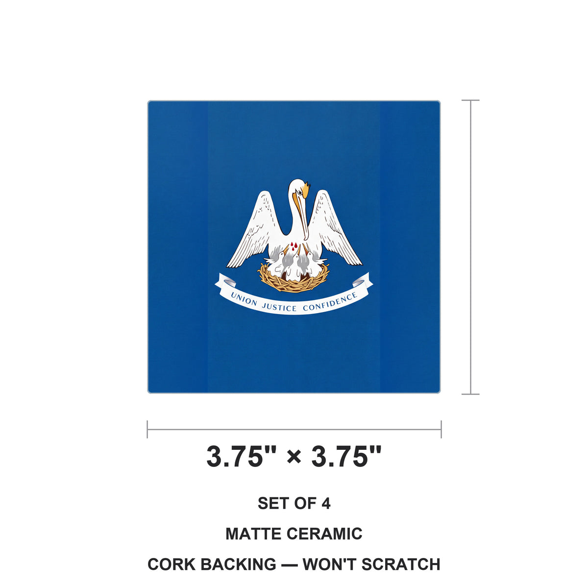 Louisiana State Flag ceramic coasters set of 4, size 3.75 inches
