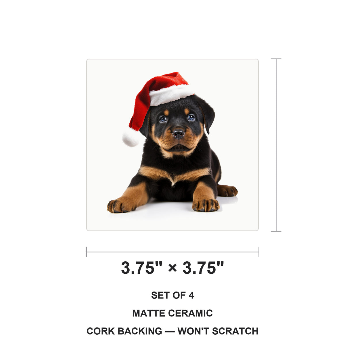 Rottweiler Puppy ceramic coasters set of 4, size 3.75 inches