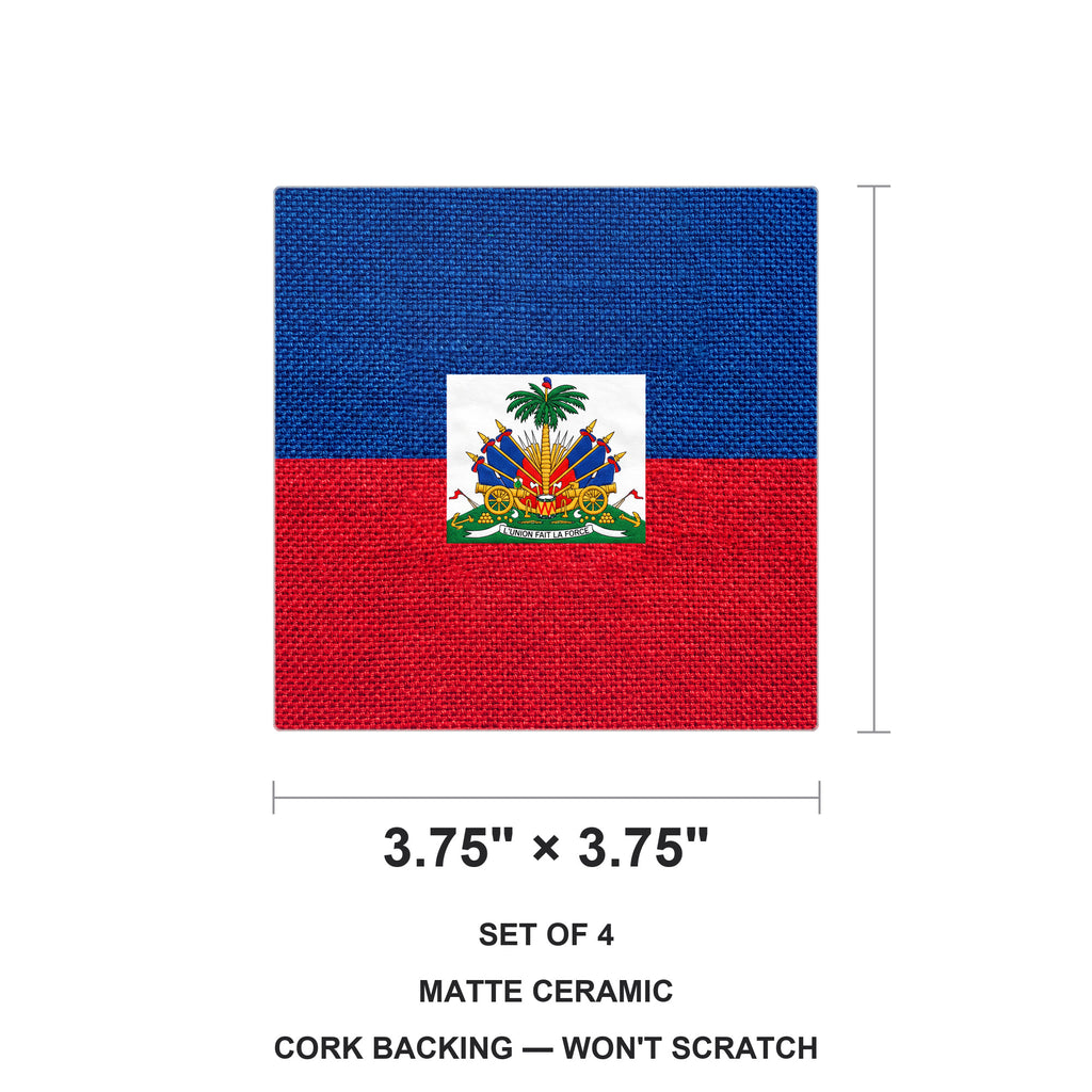 Haiti Flag Pride ceramic coasters set of 4, size 3.75 inches