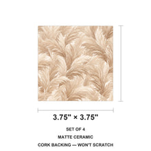 Boho Pampas ceramic coasters set of 4, size 3.75 inches