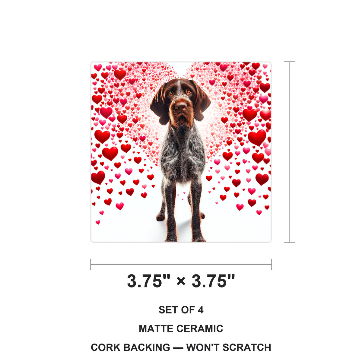 German Wirehaired Pointer ceramic coasters set of 4, size 3.75 inches