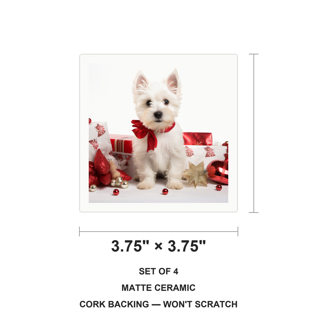 West Highland White Terrier Puppy ceramic coasters set of 4, size 3.75 inches