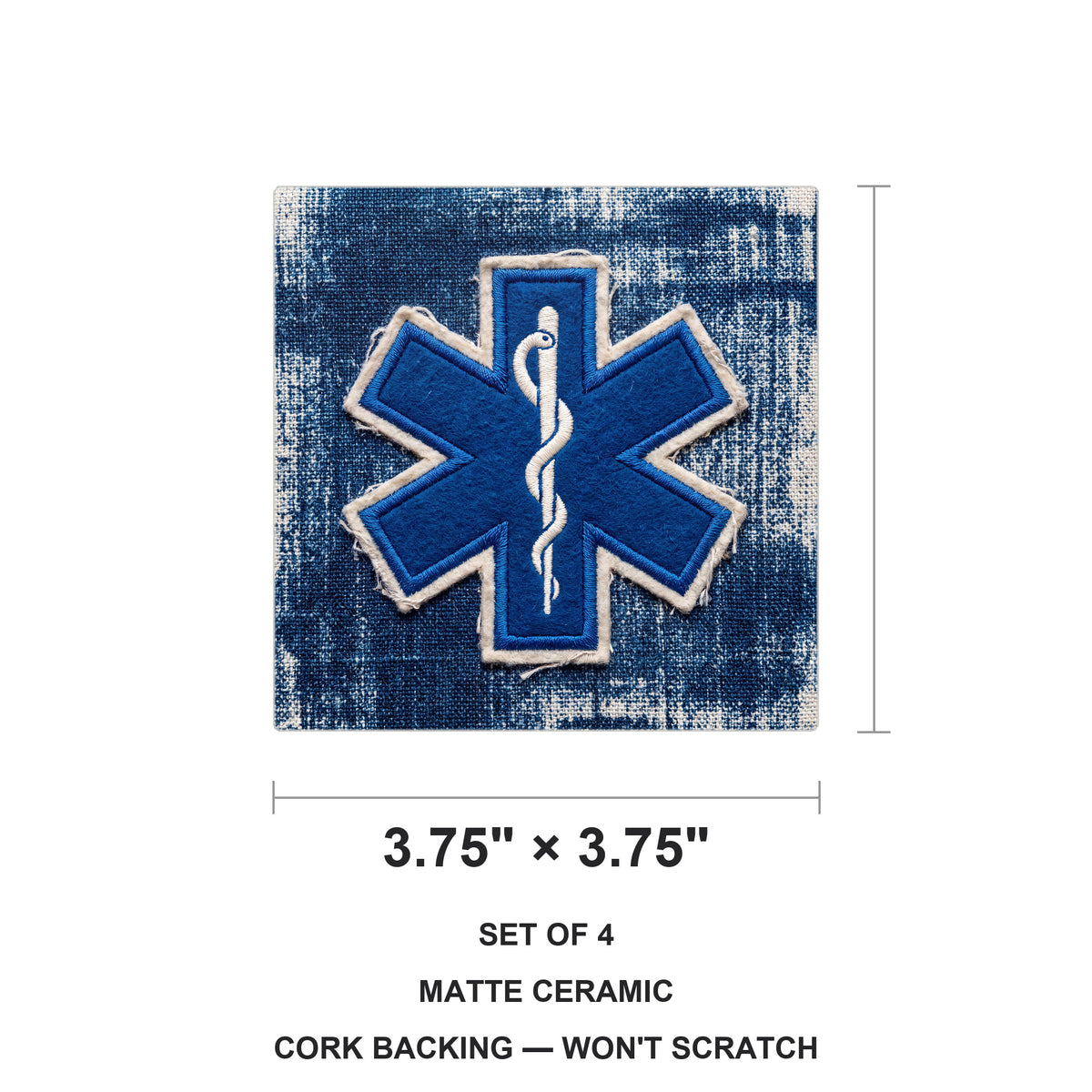 EMS Star Of Life ceramic coasters set of 4, size 3.75 inches