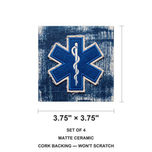 EMS Star Of Life ceramic coasters set of 4, size 3.75 inches