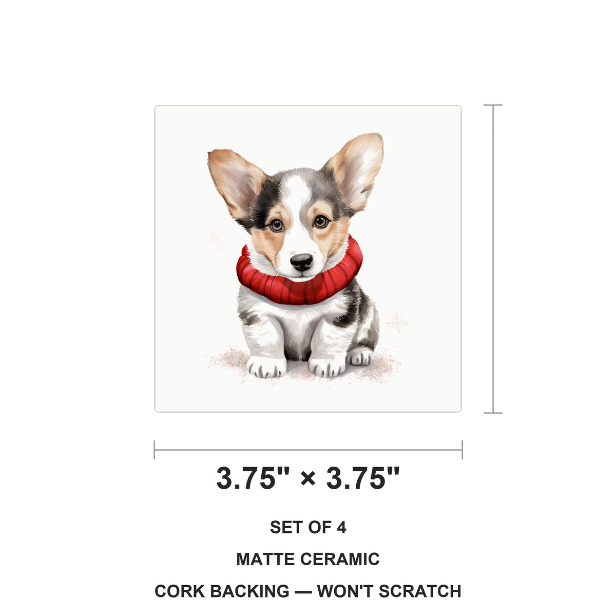 Cardigan Welsh Corgi Puppy Drawing ceramic coasters set of 4, size 3.75 inches