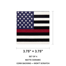 Thin Red Line Flag ceramic coasters set of 4, size 3.75 inches