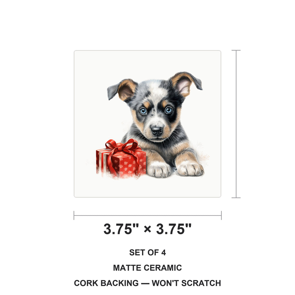 Australian Cattle Dog Puppy Drawing ceramic coasters set of 4, size 3.75 inches