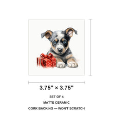 Australian Cattle Dog Puppy Drawing ceramic coasters set of 4, size 3.75 inches