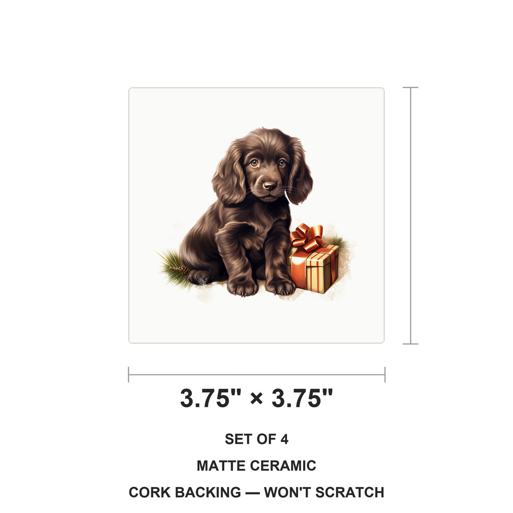 Field Spaniel Puppy Drawing ceramic coasters set of 4, size 3.75 inches