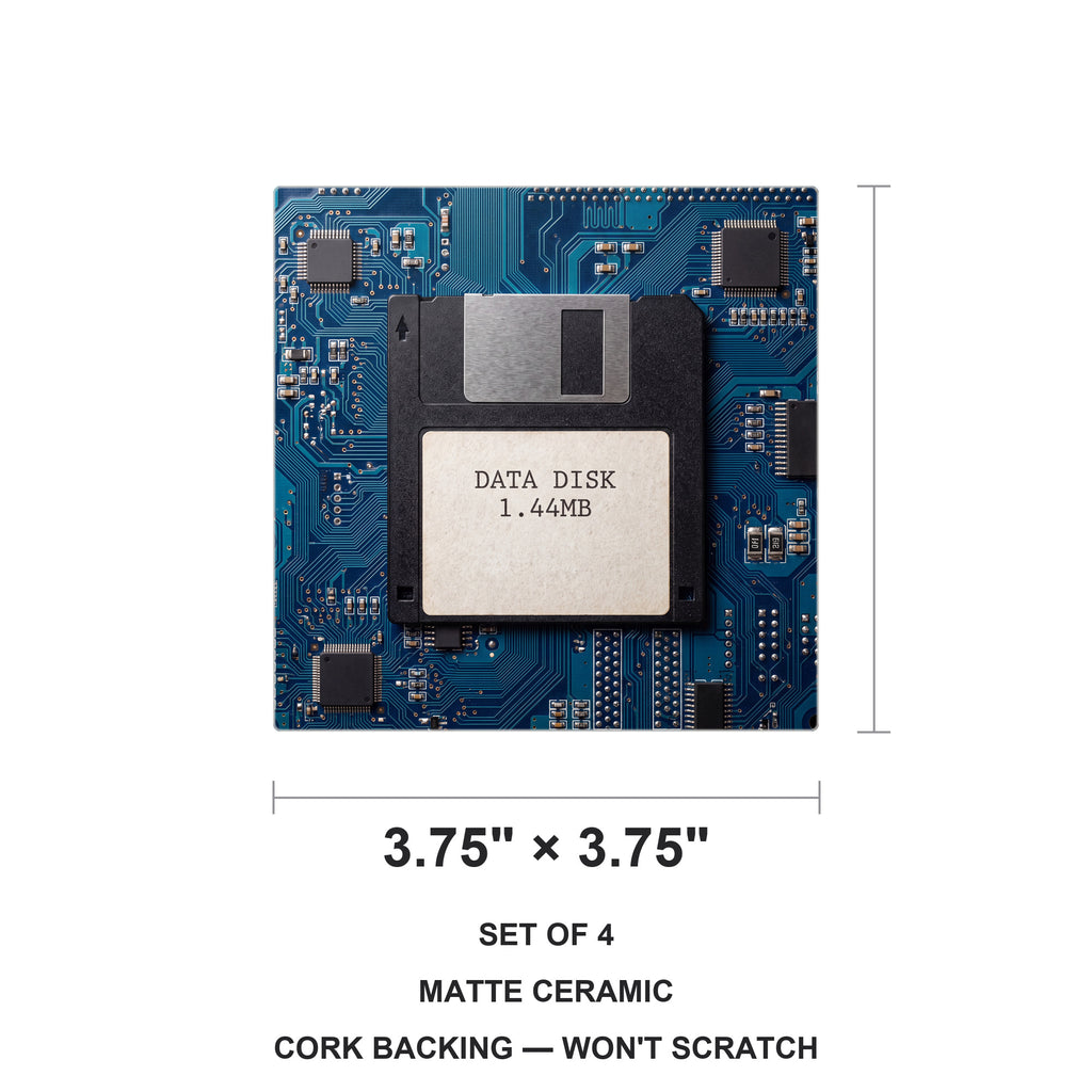 Floppy Disk ceramic coasters set of 4, size 3.75 inches