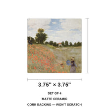 Monet Poppies ceramic coasters set of 4, size 3.75 inches