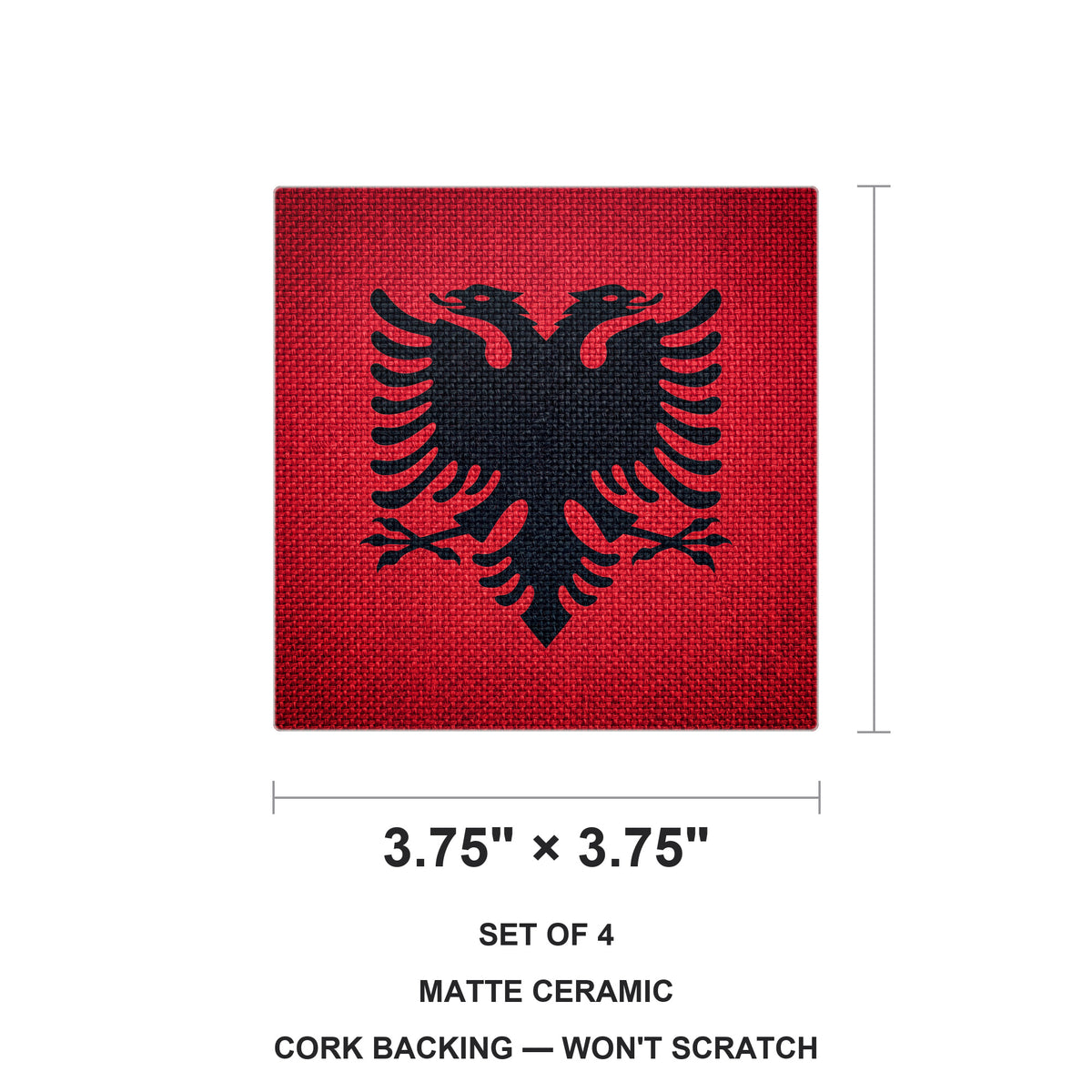 Albania Flag Pride ceramic coasters set of 4, size 3.75 inches