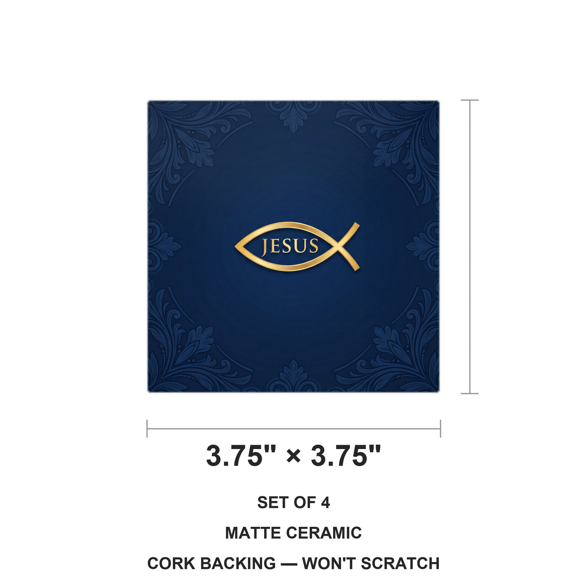 Ichthys Fish ceramic coasters set of 4, size 3.75 inches