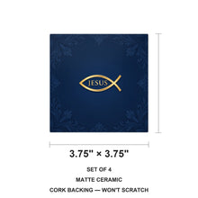 Ichthys Fish ceramic coasters set of 4, size 3.75 inches