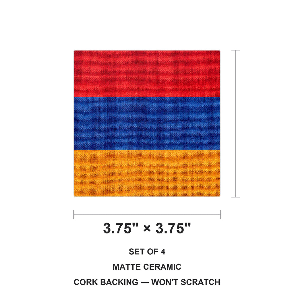 Armenia Flag Pride ceramic coasters set of 4, size 3.75 inches