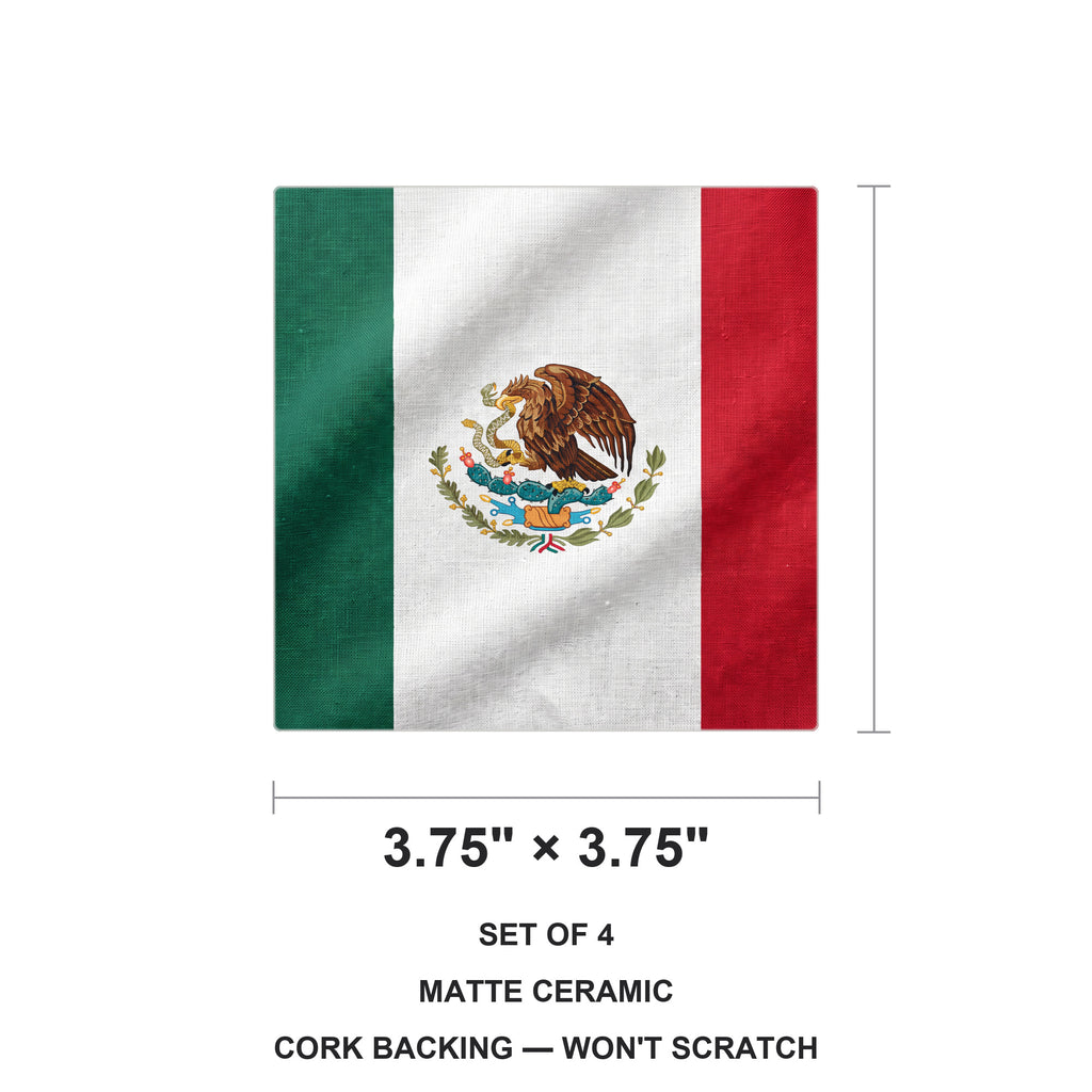 Mexico Flag Pride ceramic coasters set of 4, size 3.75 inches