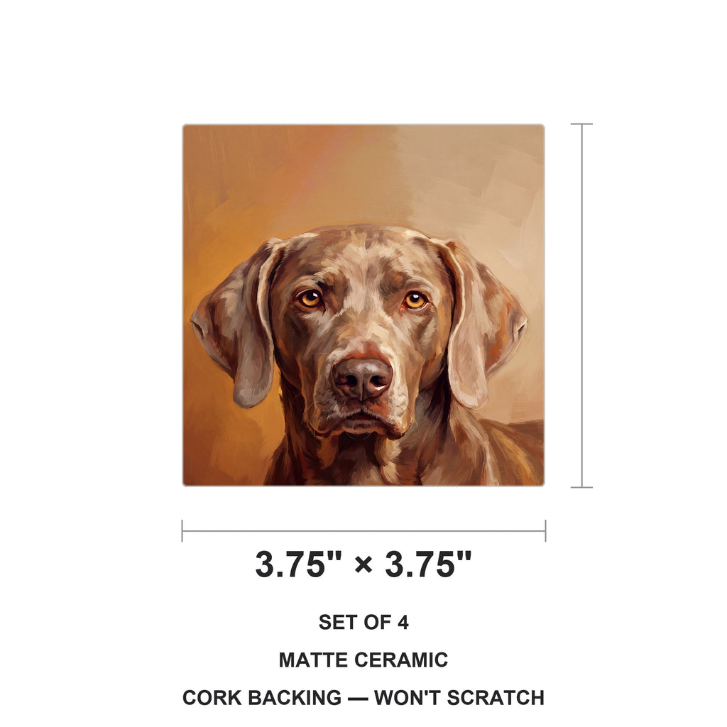 Weimaraner Portrait ceramic coasters set of 4, size 3.75 inches