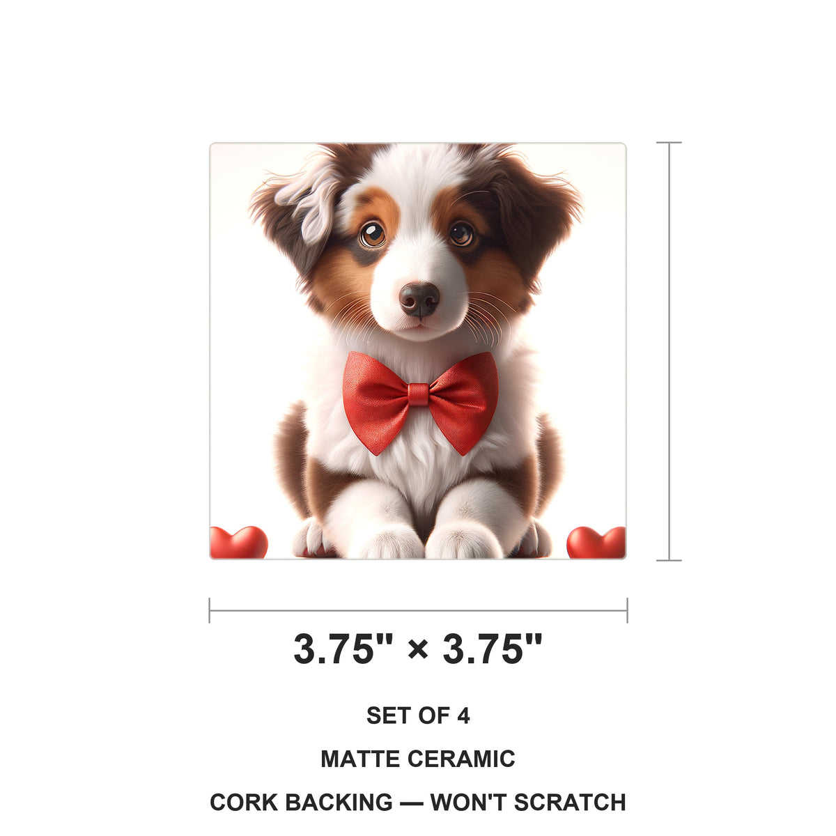 Australian Shepherd ceramic coasters set of 4, size 3.75 inches