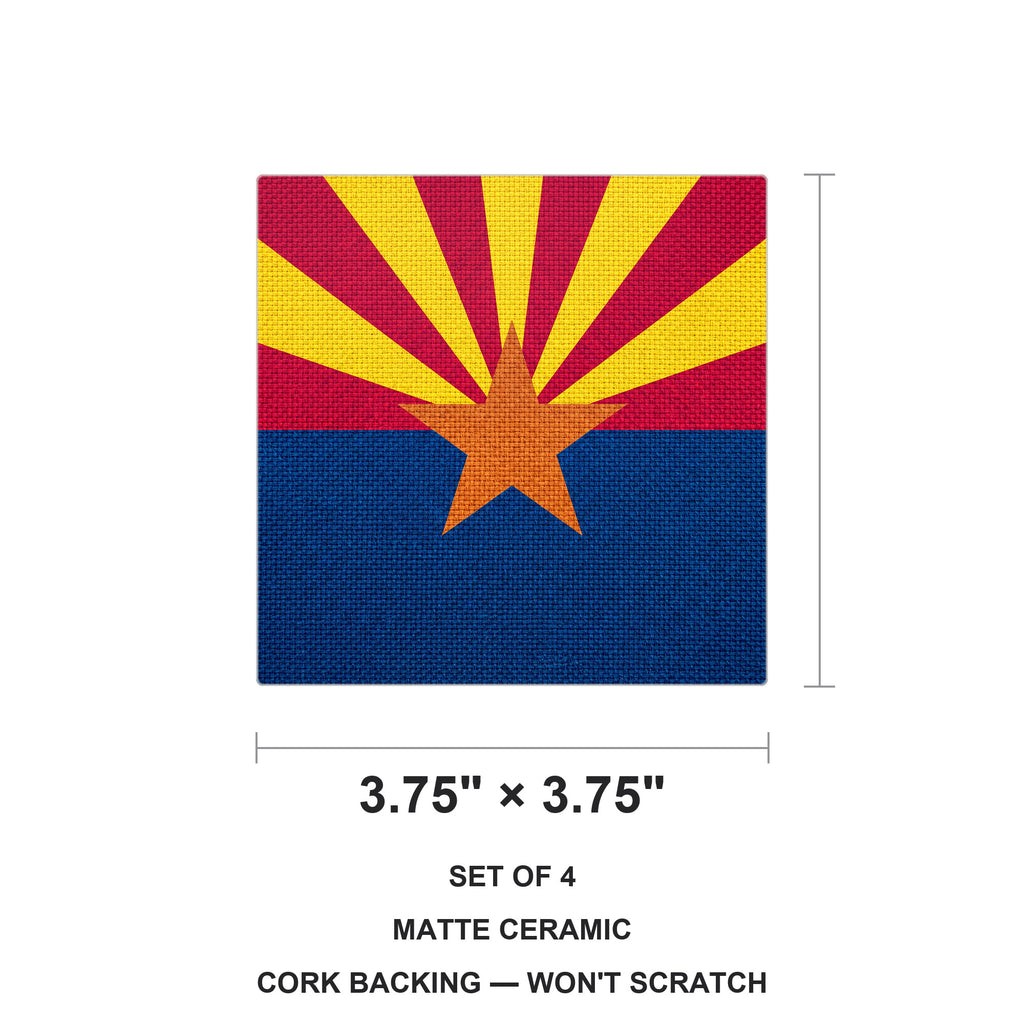 Arizona State Flag ceramic coasters set of 4, size 3.75 inches