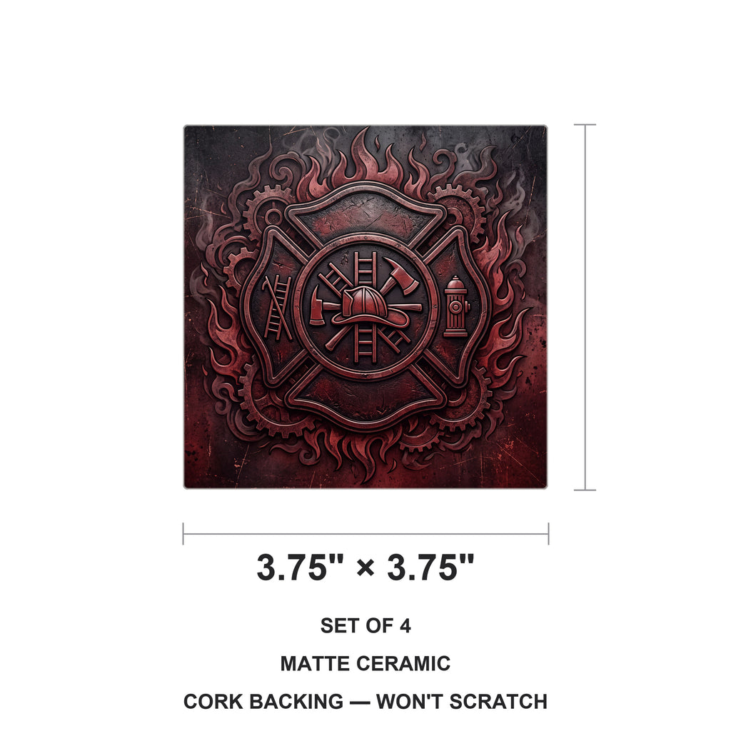Firefighter Maltese ceramic coasters set of 4, size 3.75 inches