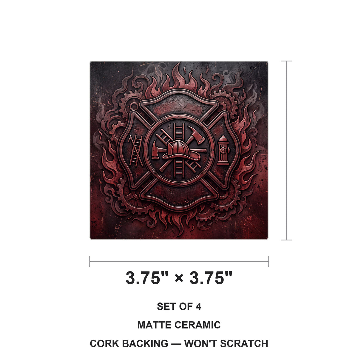 Firefighter Maltese ceramic coasters set of 4, size 3.75 inches