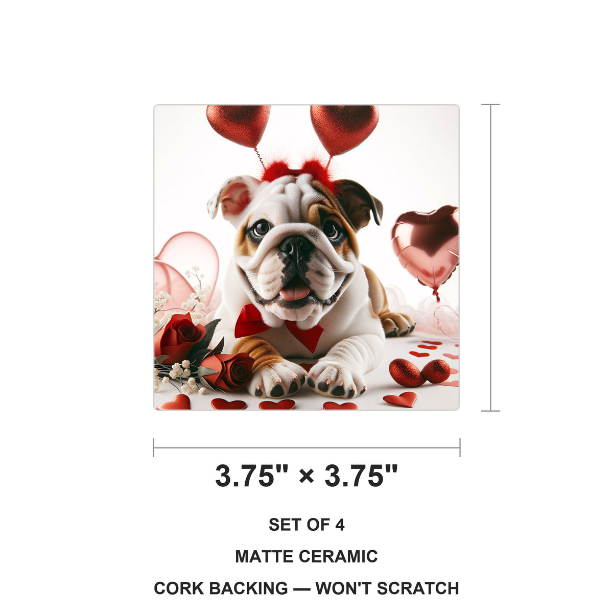 Bulldog ceramic coasters set of 4, size 3.75 inches