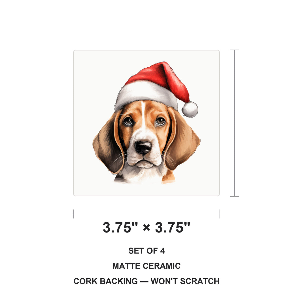 English Foxhound Puppy Drawing ceramic coasters set of 4, size 3.75 inches