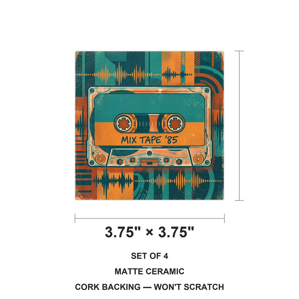 Cassette Tape ceramic coasters set of 4, size 3.75 inches