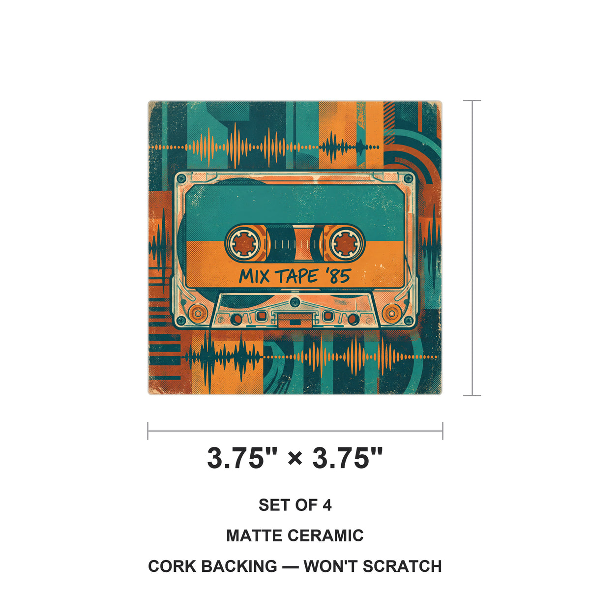 Cassette Tape ceramic coasters set of 4, size 3.75 inches