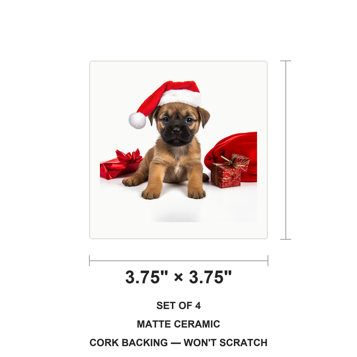 Border Terrier Puppy ceramic coasters set of 4, size 3.75 inches