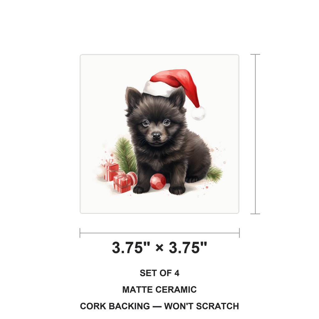 Schipperke Puppy Drawing ceramic coasters set of 4, size 3.75 inches