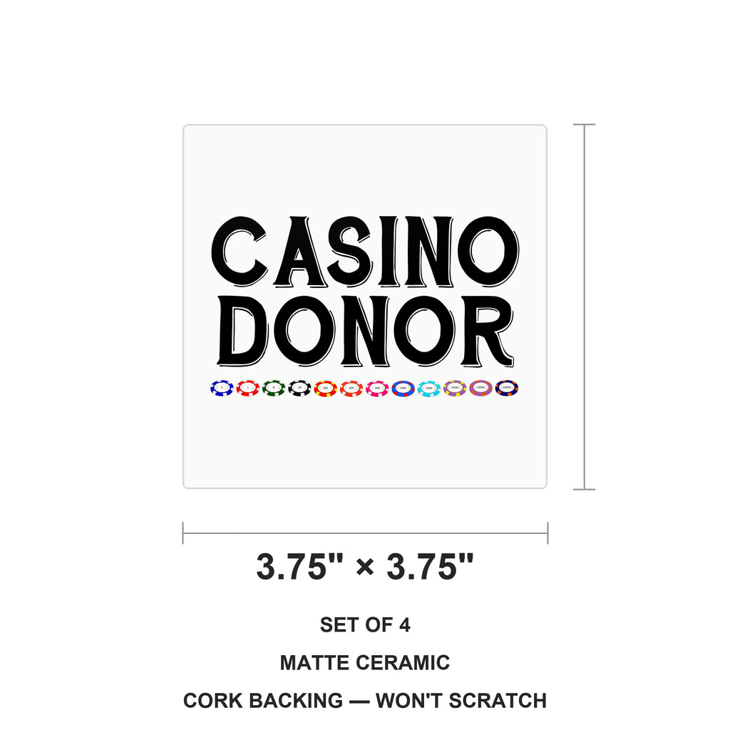 Casino Donor - Blackjack Gambling ceramic coasters set of 4, size 3.75 inches