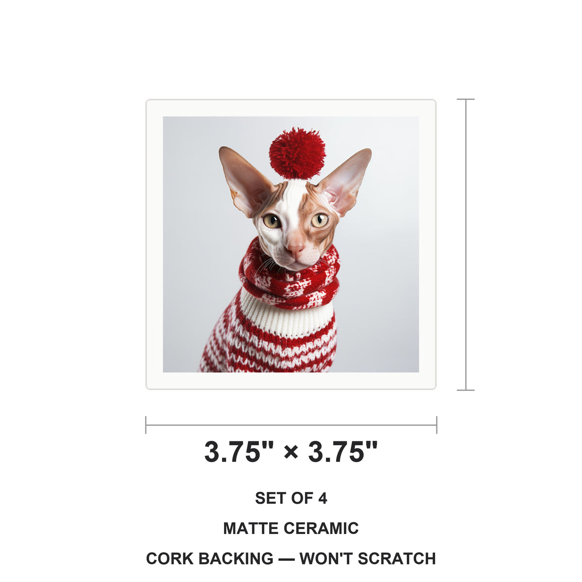 Cornish Rex Cat ceramic coasters set of 4, size 3.75 inches