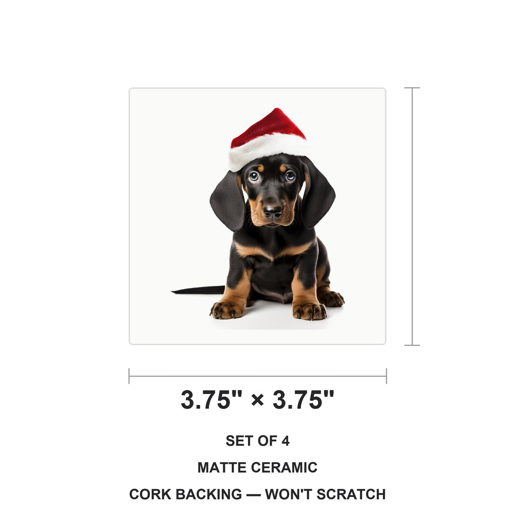 Black and Tan Coonhound Puppy ceramic coasters set of 4, size 3.75 inches
