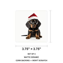 Black and Tan Coonhound Puppy ceramic coasters set of 4, size 3.75 inches