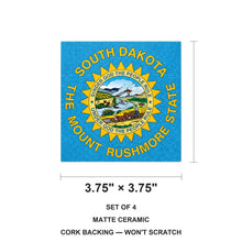 South Dakota State Flag ceramic coasters set of 4, size 3.75 inches