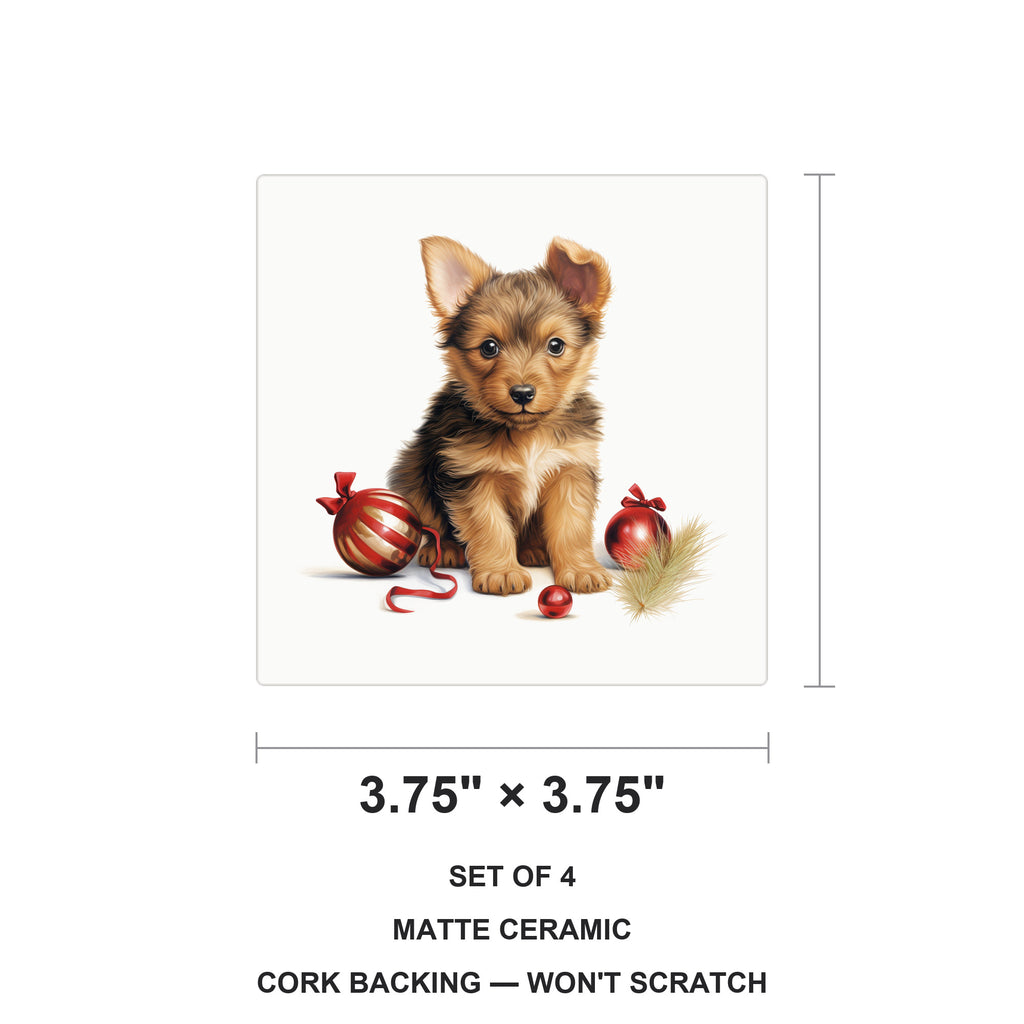 Australian Terrier Puppy Drawing ceramic coasters set of 4, size 3.75 inches