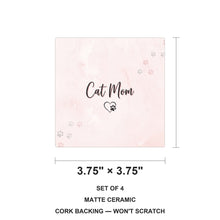 Cat Mom Heart Paw ceramic coasters set of 4, size 3.75 inches