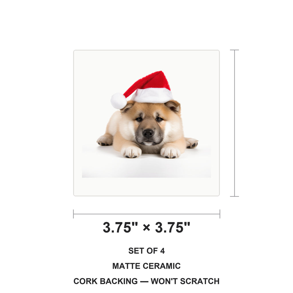 Akita Puppy ceramic coasters set of 4, size 3.75 inches