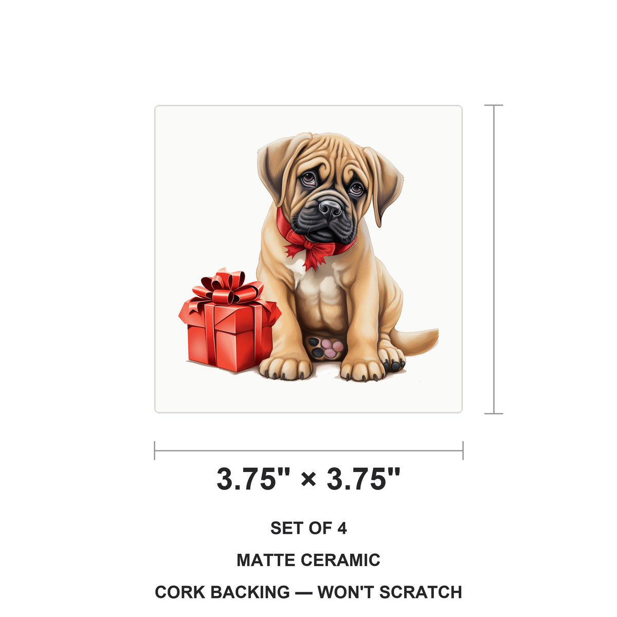 Boerboel Puppy Drawing ceramic coasters set of 4, size 3.75 inches