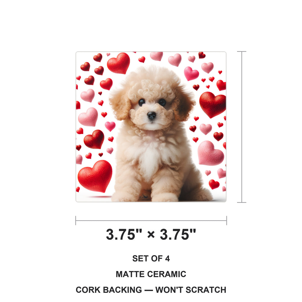 Poodle ceramic coasters set of 4, size 3.75 inches