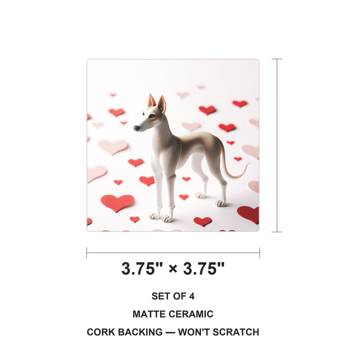 Ibizan Hound ceramic coasters set of 4, size 3.75 inches