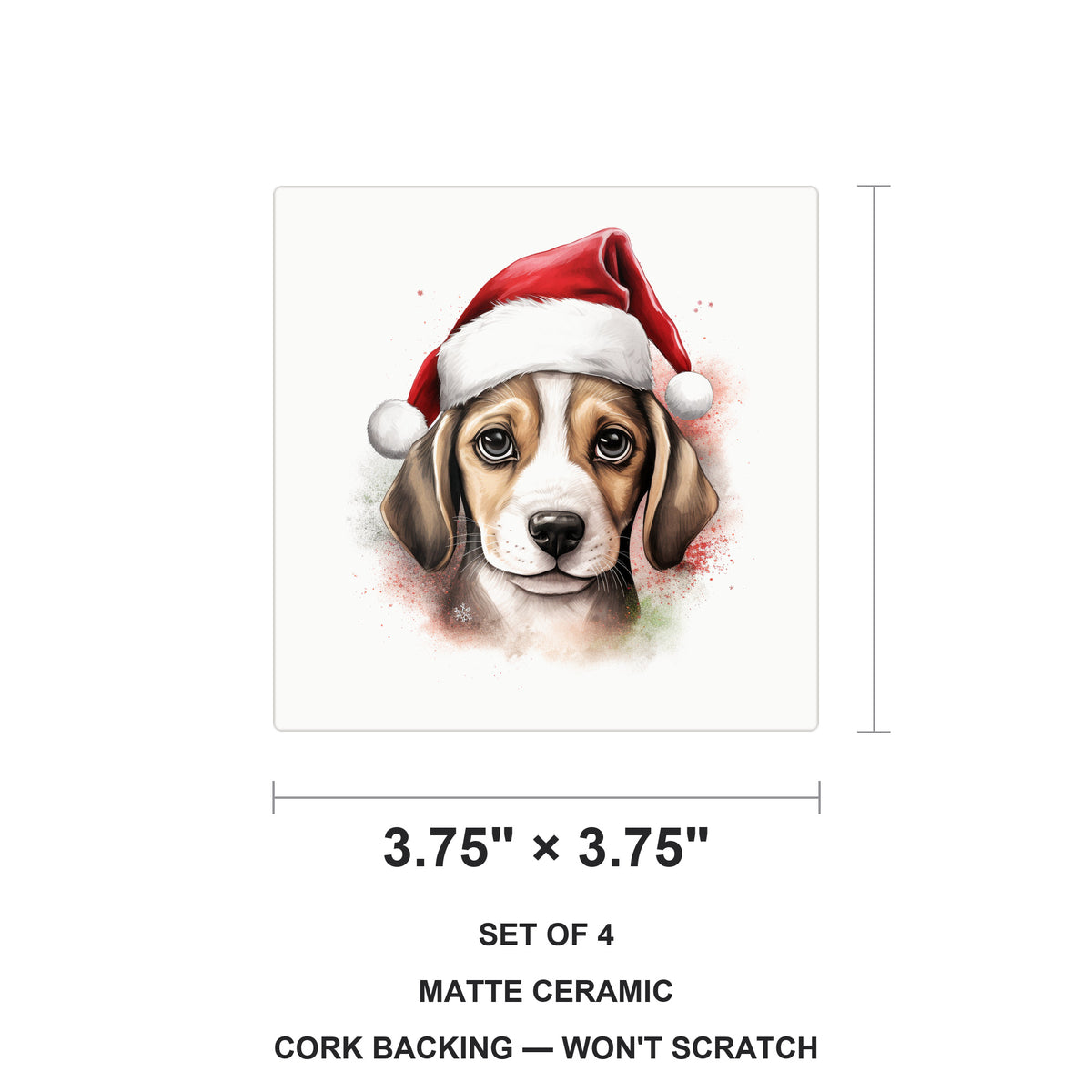 Beagle Puppy Drawing ceramic coasters set of 4, size 3.75 inches