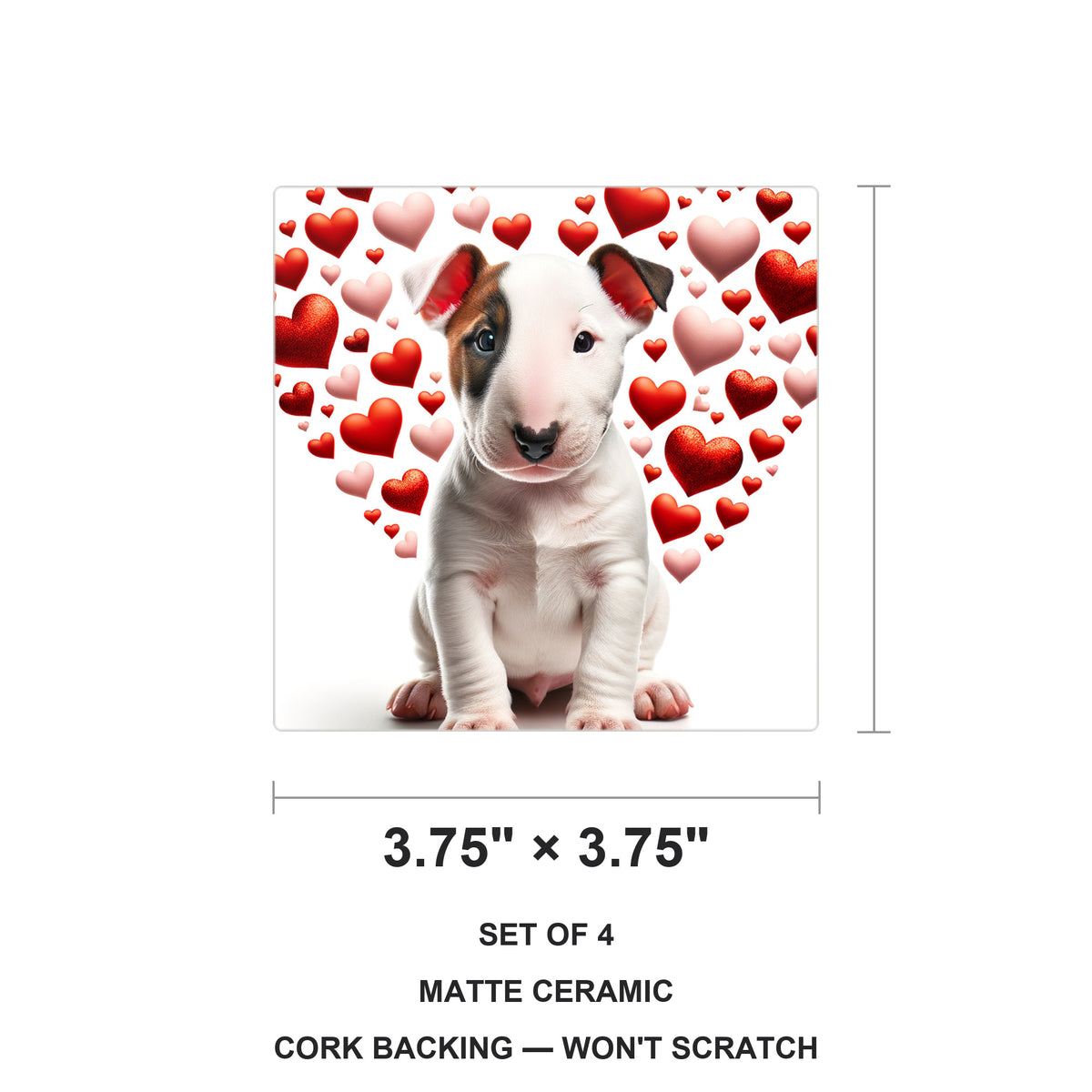 Bull Terrier ceramic coasters set of 4, size 3.75 inches