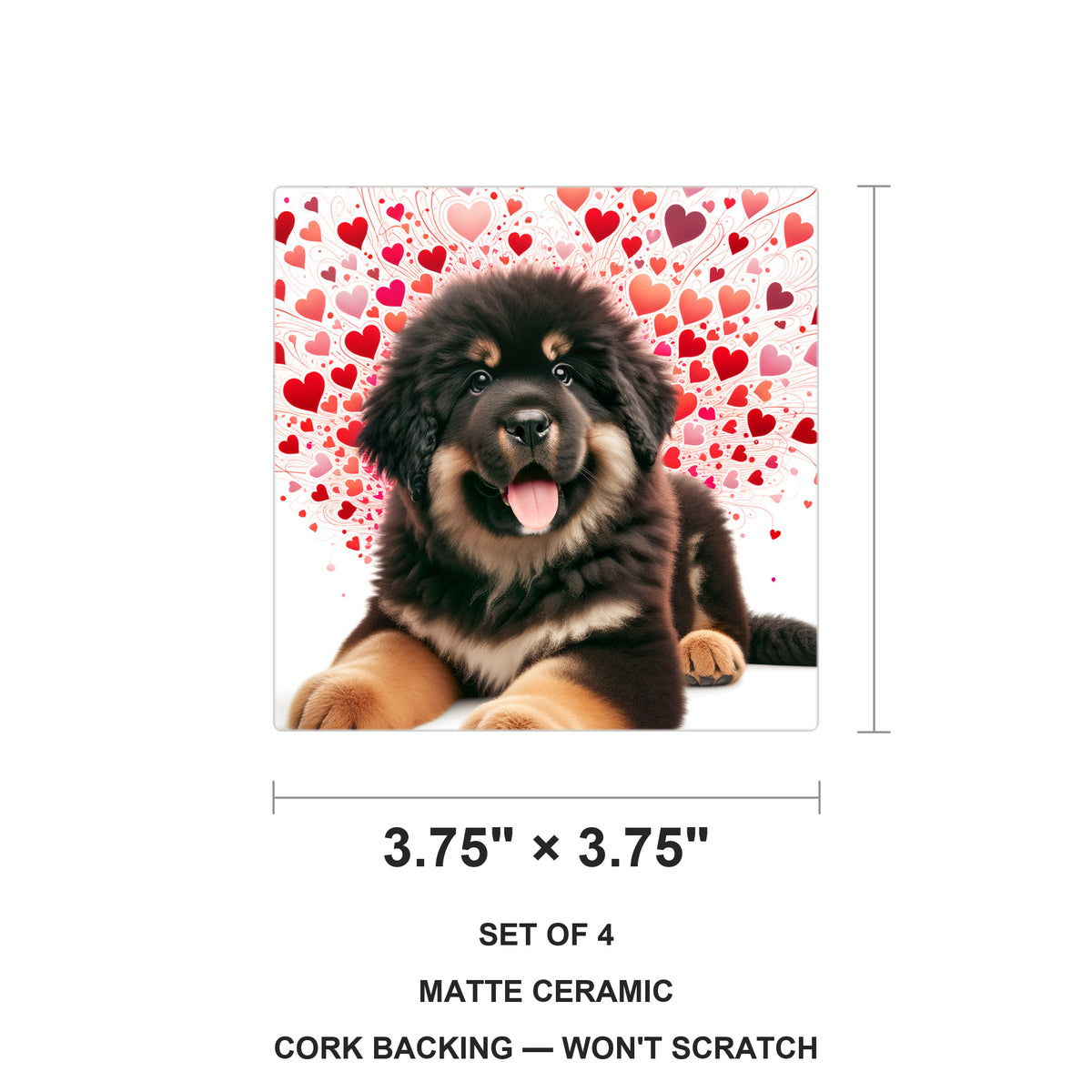Tibetan Mastiff ceramic coasters set of 4, size 3.75 inches