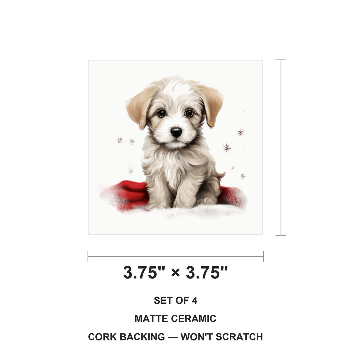 Dandie Dinmont Terrier Puppy Drawing ceramic coasters set of 4, size 3.75 inches